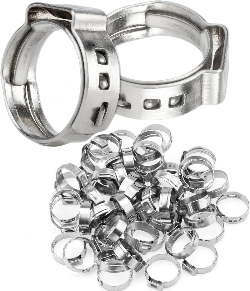 LAZIRO 50Pcs 17.8mm-21mm（5/8"）Single Ear Hose Clamp Hose Crimp Clamps Ear Crimp Rings Ear Stepless Hose Clamp Pinch Clamps for Hose Pipe Clamp Tools (5/8inch) - Image 1